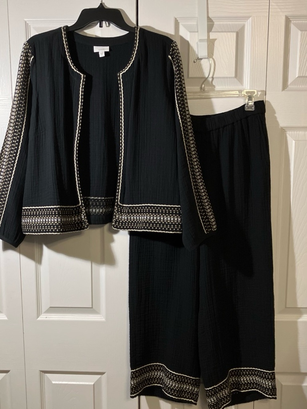 J Jill Black Two-Piece Embroidered Jacket & Pants Set